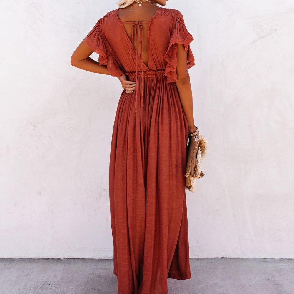 New Boho Red Gauze Maxi Summer Dress Cover-Up - Picture 6 of 10